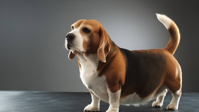 Un perro de la raza Beagle gordo y con sobrepeso.