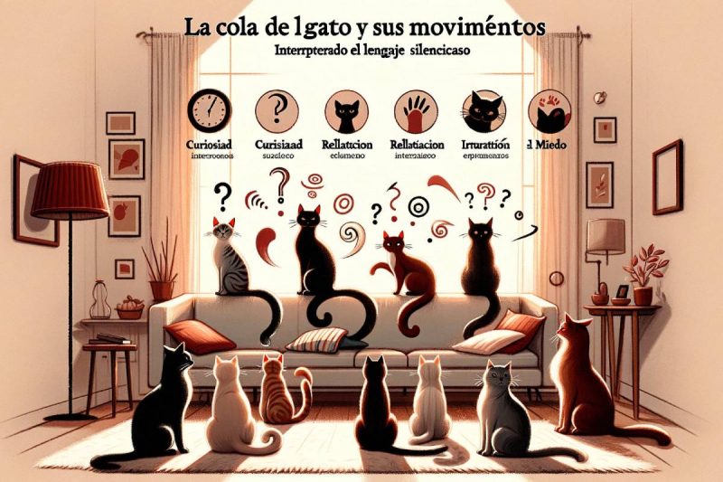 11 gatos en un salón con diferentes movimientos de cola indicando que necesidad tienen cada uno de ellos.